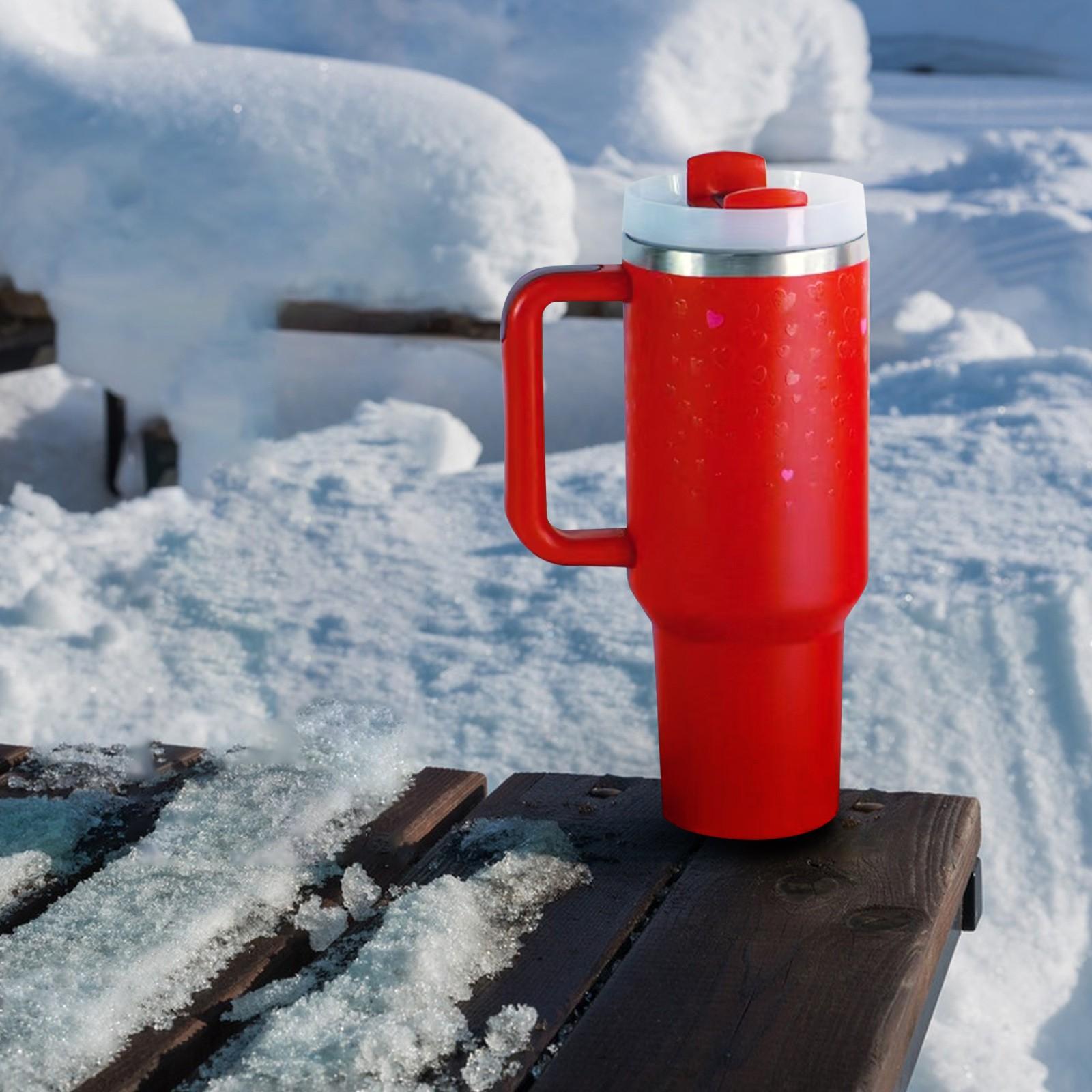 

Кружка из нержавеющей стали 40 унций, чашка с откидной соломинкой и герметичной крышкой, встроенной соломинкой и ручкой, подарочная кружка на День святого Валентина (красное сердце) One Size красный