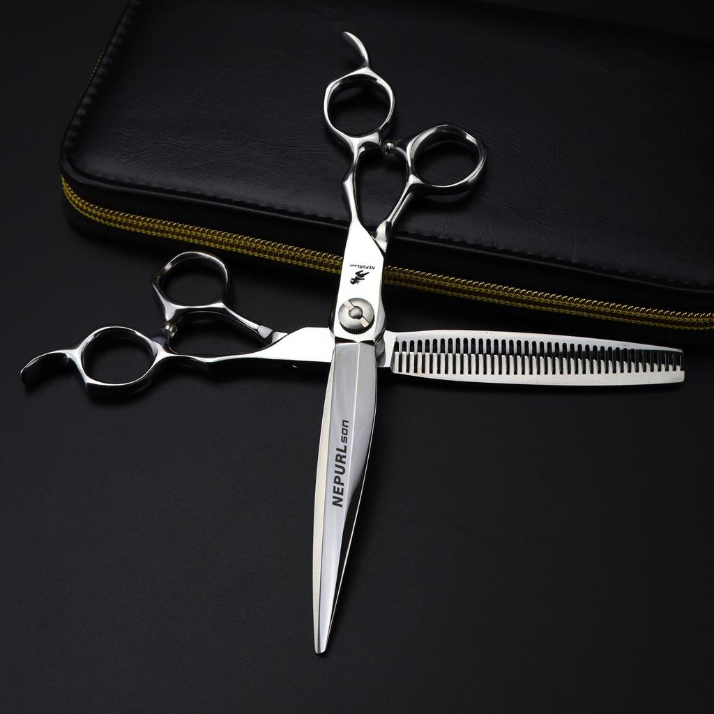 Napson 440C 7" Glossy Hairdressing Scissors & Thinning Shears