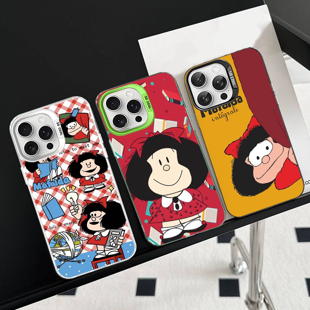 Cartoon M-MafaldaS Anime Phone Case Color Silver Shell For LPhone 17 16 16e 15 14 13 12 11 Pro Max Plus