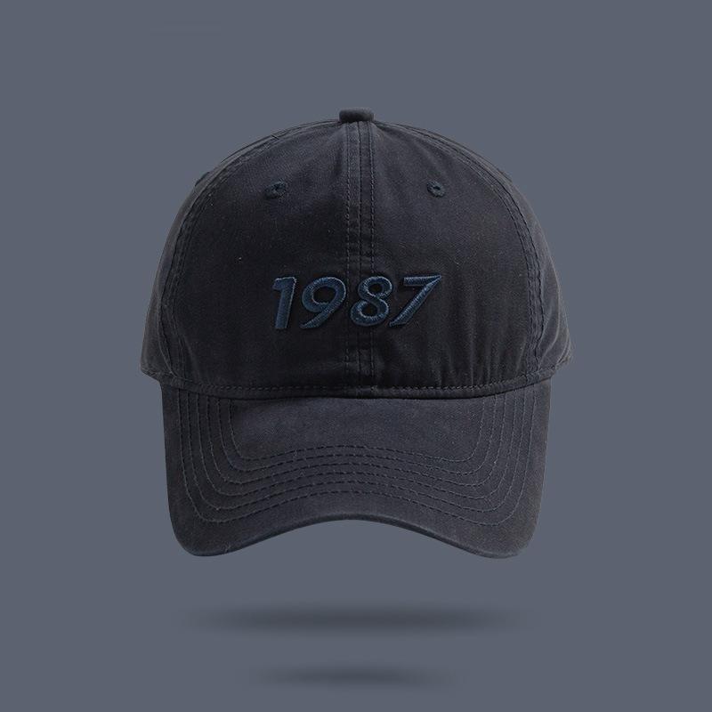 New Big Head Circumference 1987 Embroidered Baseball Cap Quality Deep Top Curved Brim Showing Face Small Cap Children Spring and Autumn Versatile