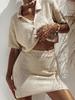 European & American 1116 Summer Knitted Crochet Floral Suit Solid Color Cardigan Top Half Skirt Set