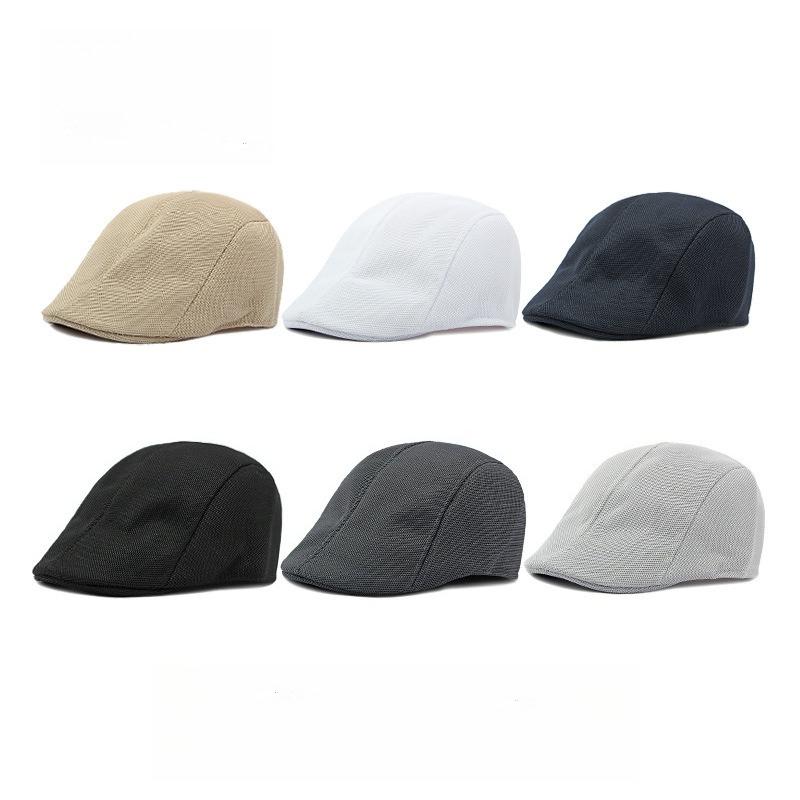 Men Breathable Mesh Flat Cap Summer Sunshade Ivy Cap Lightweight Duckbill Hat Retro Plain Forward Cap for Middle-Aged