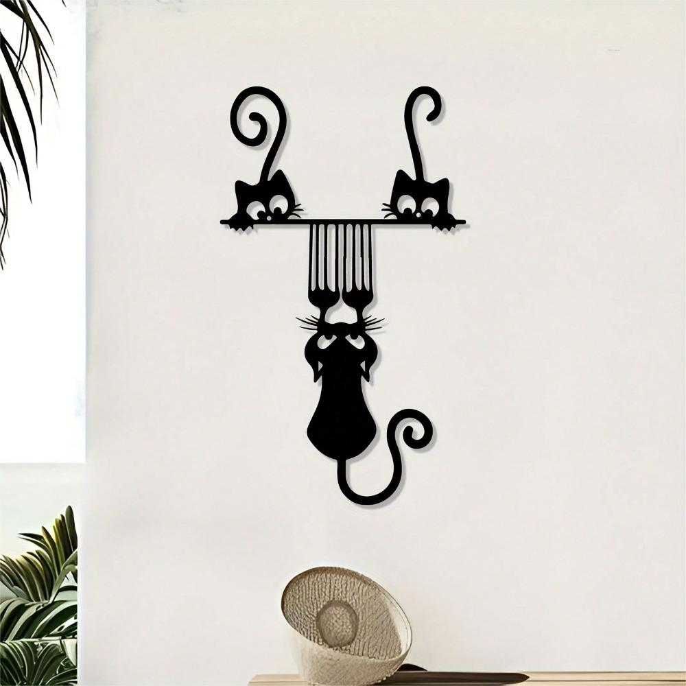 Falling Cat Metal Wall Art Halloween Gift Modern Home Garden Decor Laser Cut Sculpture