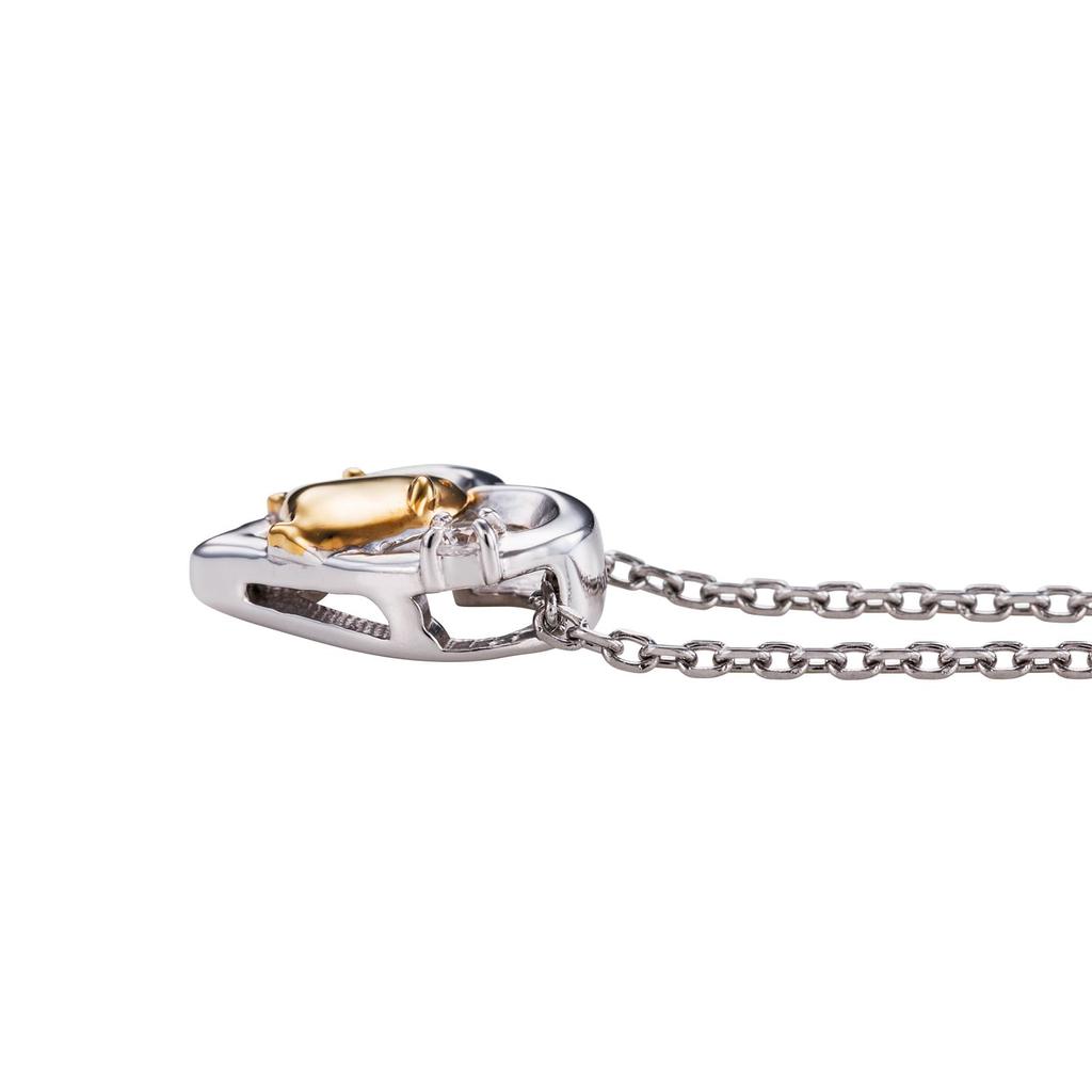 Halskette zum 10. Jahrestag von Gudetama, 40 cm, chirurgischer Edelstahl 925, Zirkonia, gelbe Beschichtung, offenes Herz, Sanrio-Figuren [Weißklee]