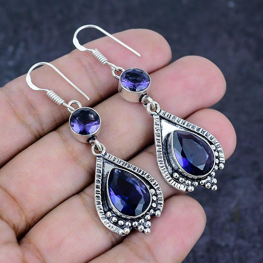 Amethyst Gemstone 925 Sterling Silver Earring 2.36"
