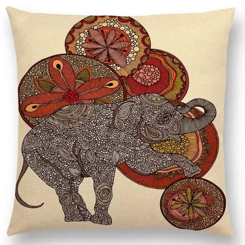 Hinduism Style Cushion Cover Mandalas Floral Animals Flower Deer Elephant Whale Bee Pig Pangolin Squirrel Frog Sofa Pillow Case