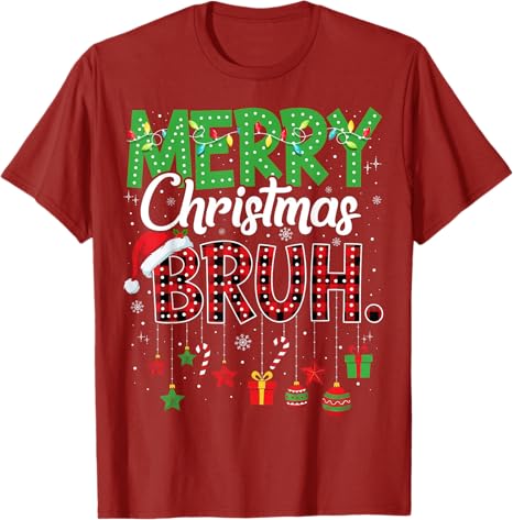 Bruh Christmas Red Plaid Teens Boys Fashion Xmas Pajama TShirt Y2k Merry Christmas Costume Novelty Gift Holiday Party Clothes S
