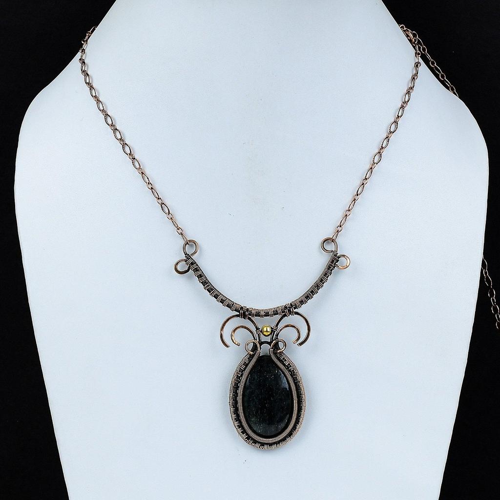 Black Sunstone Necklace Copper Wire Wrapped Necklace Adjustable Necklace Gemstone Copper Jewelry Handmade Necklace Designer Jewelry For Gift