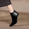 Soft Leather Pointed Short Boots Women's Thin Heels 2025 Autumn and Winter New Temperament High Heel Short Women's Boots Frosted Leather Splicing B