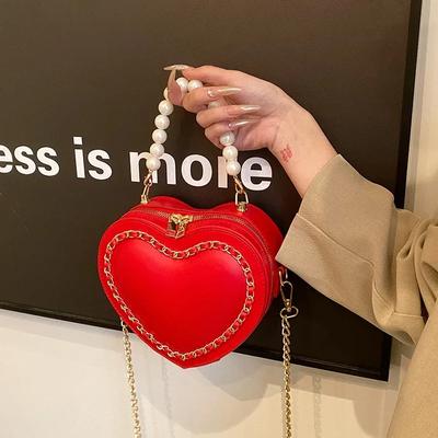 Best-selling Exquisite Single Shoulder Women's Bag New Heart-shaped Bead Shoe Bag with High Texture Bride Red Chain Bag