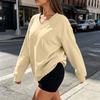 Women's V-Neck Long Sleeve Sweatshirt Casual Color Pullover