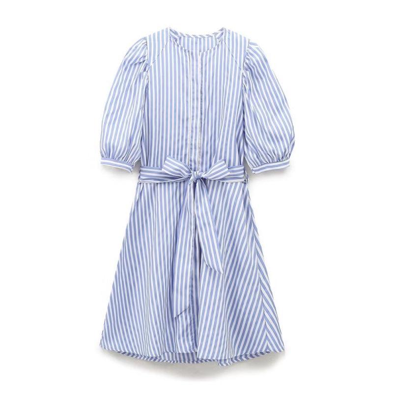

Summer European & American Commuting Style Women s Striped Poplin Dress M