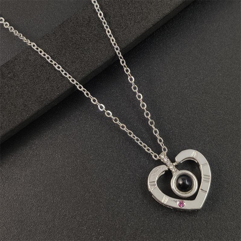 Necklace Pendant Projection Letter Necklace100 Languages "I Love You" Necklace Jewelry For Lover/Girlfriend Cute Accessories 1PC