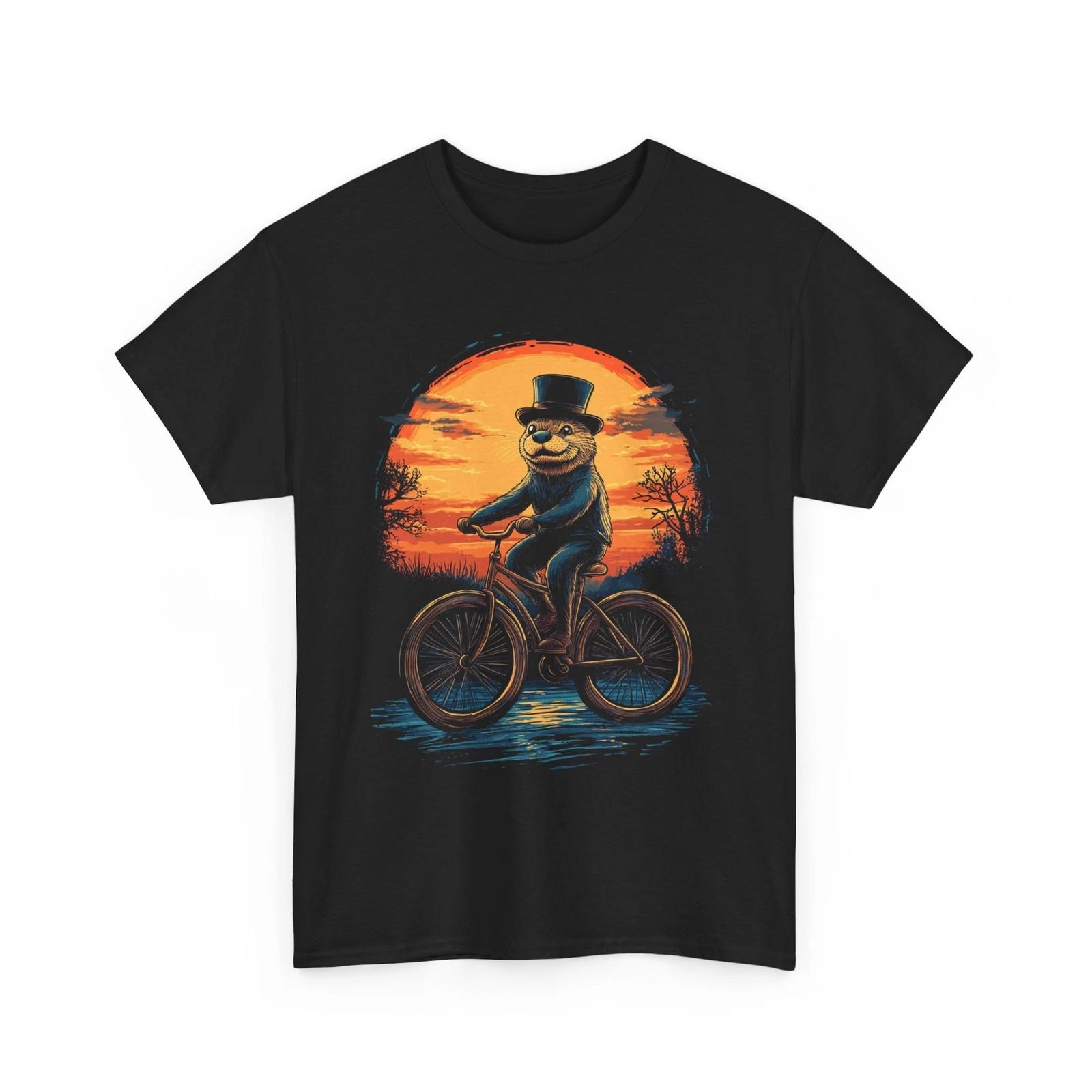 Cyclist T-Shirt | Bicycle Shirt | Otter Riding a Bicycle Vintage Shirt 3XL