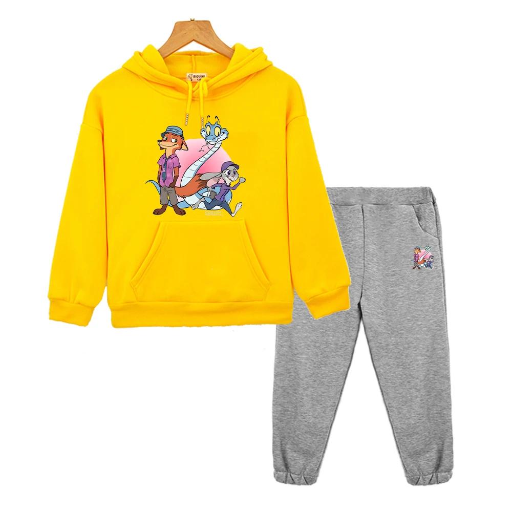 Zootopia 2 pullover+Pant Boy Girls Hooded Sports Sets Y2k Sudadera Casual Hoodies Fleece Sweatshirt Kids Boutique Clothes