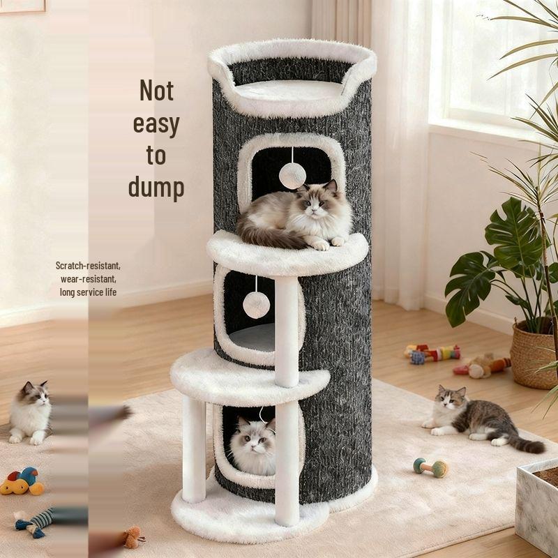 Celoroční kočičí domeček s lezeckou konstrukcí: Vícevrstvý teplý, odolný proti opotřebení design se škrabadlem a dírou ve stromě.