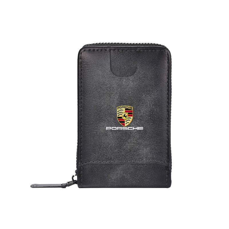 Men Wallet Car Logo Leather Coin Purse Personalised ID Card Holder For Porsche Cayenne Panamera Macan Boxster 911 Carrera-GT 928