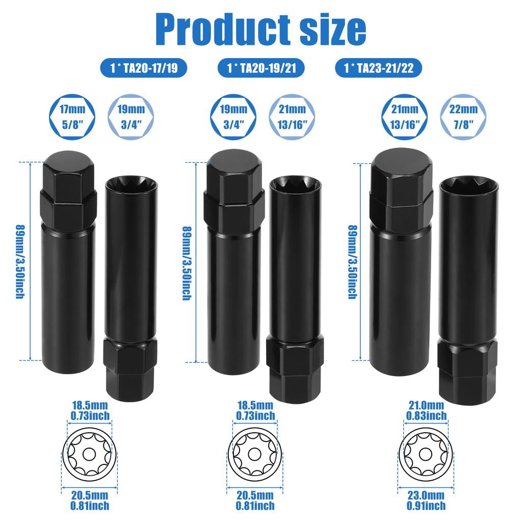 1/3 Pcs 10 Spline Lug Nut Socket Premium Steel Lug Nut Socket Tool Set Hex Drive Wheel Lock Removal Tools for Wheel Repairing