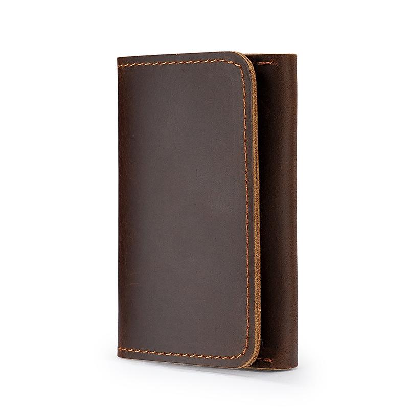 Men's Crazy Horse Leather Card Holder & Wallet - Genuine Dark Buckle, Multi-functional, Bi-fold, First Layer Cowhide