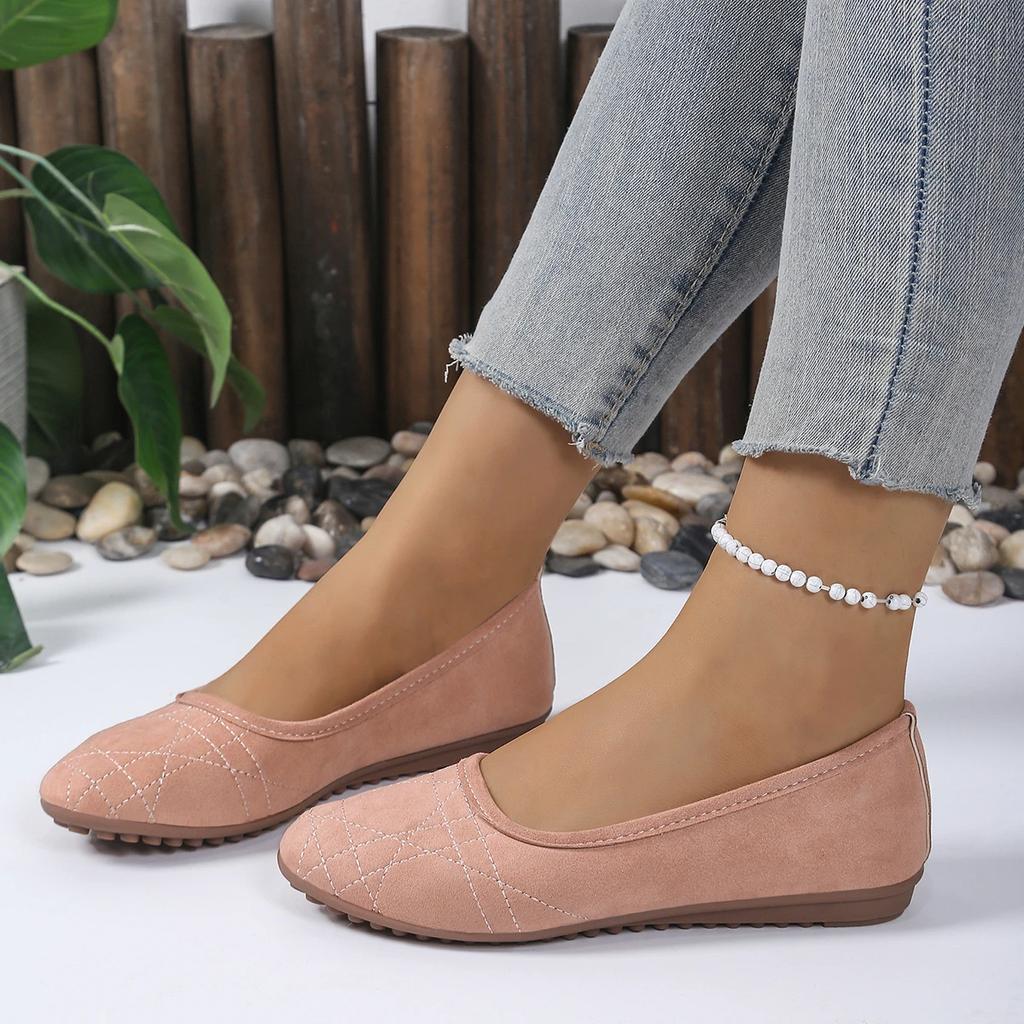 Mode Damen Ballerinas Einfarbig Bequeme Sneaker Damen Lässig Runde Zehenpartie Flache Slipper Damen Wildleder Elegant Weiche Sohle Mama Schuhe