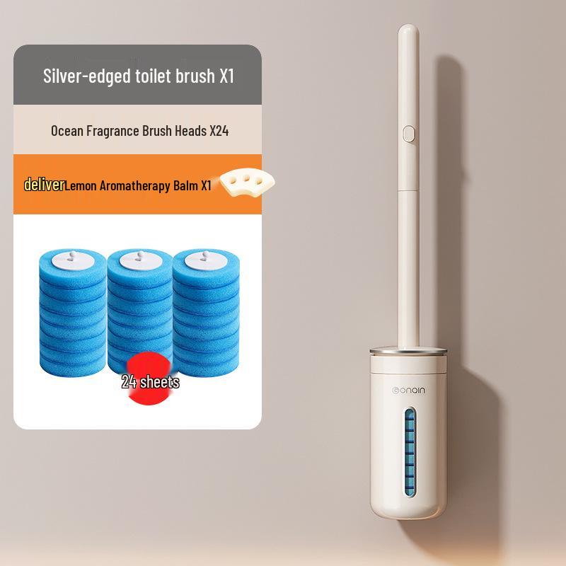 Wall-Mounted Disposable Toilet Brush with Replacement Heads - Household Cleaning Essential