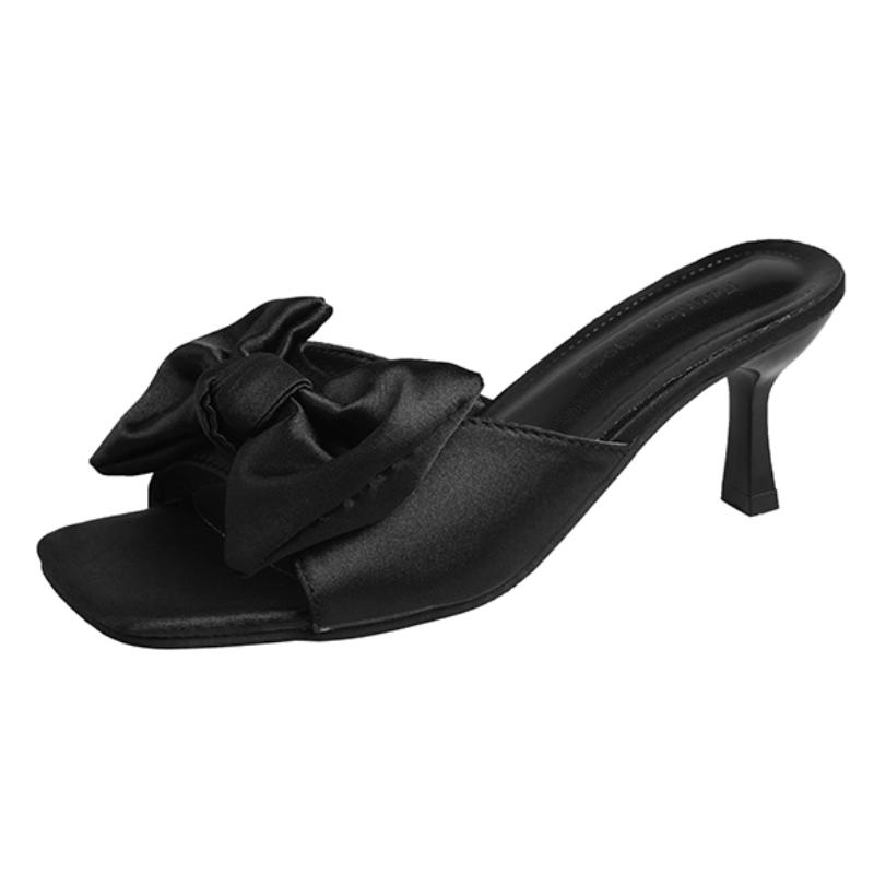 Fashion Bow Women Mid Heels Slippers Designer Heeled Sandals Woman Shoes 2025 Summer Dress Stilettos Pumps Fad Brand Sandalias De Mujer