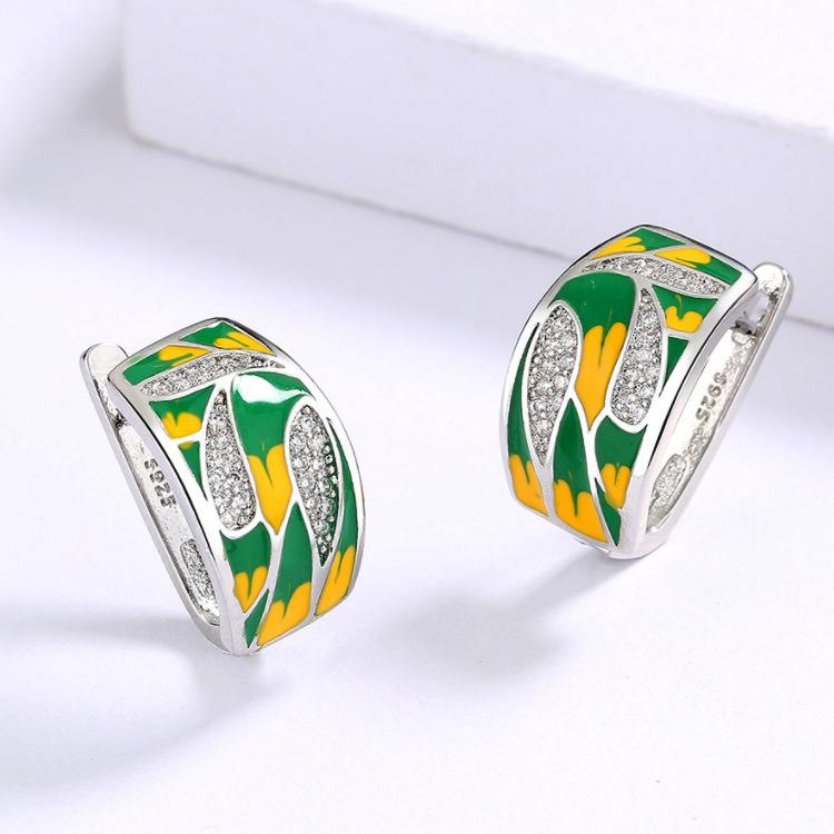 Pastoral Green Mori Enamel Zircon Earrings Women'S Elegant Stud Earrings Wedding Vacation Jewelry