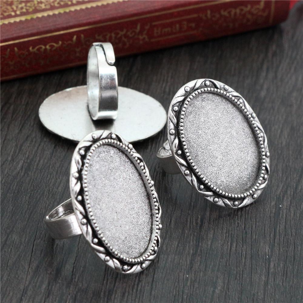 18x25mm 5pcs Antique Silver Plated/ Bronze/Black Brass Oval Adjustable Ring Settings Blank/Base,Fit 18x25mm Glass Cabochons