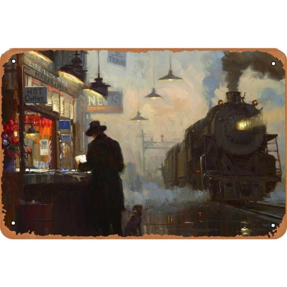 Metal Poster Classic Train Railway Landscape Wall Art Garage Home Decor