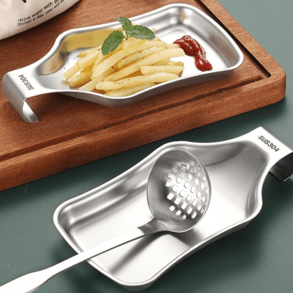 1pc Premium 304 Stainless Steel Kitchen Utensil Holder , Sleek, Easy to Clean Spoon Rest with Dotted Design, Perfect for Home Kitchens, Hotels