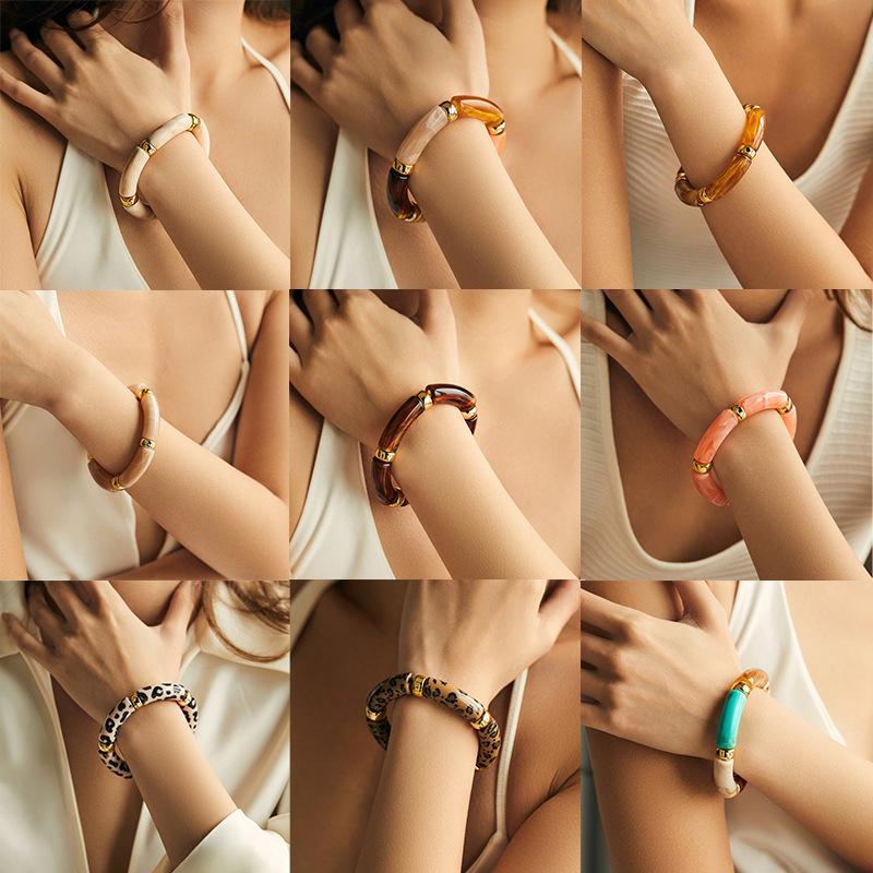 Summer Acrylic Bamboo Beads Bracelet for Women Multi Color Stretchy Resin Girls Charm Couple Bangles Men Jewelry Gift