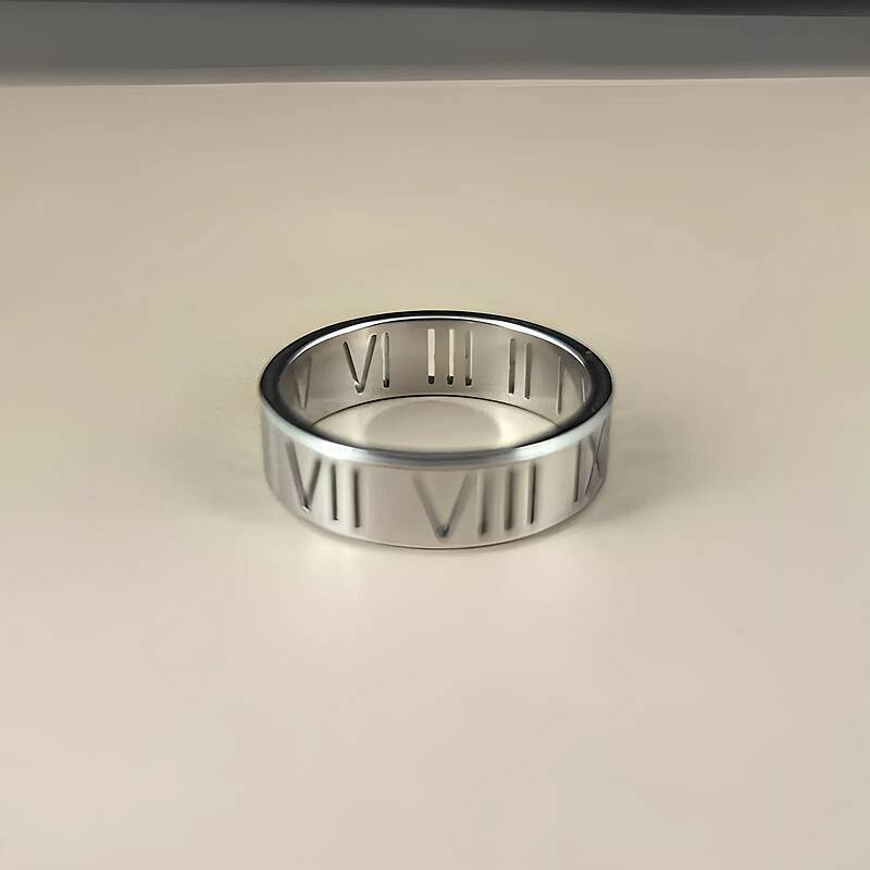 Fashion Hollow Roman Numeral Titanium Steel Ring Women s, Couple Ring Jewelry no. 6 серебряный