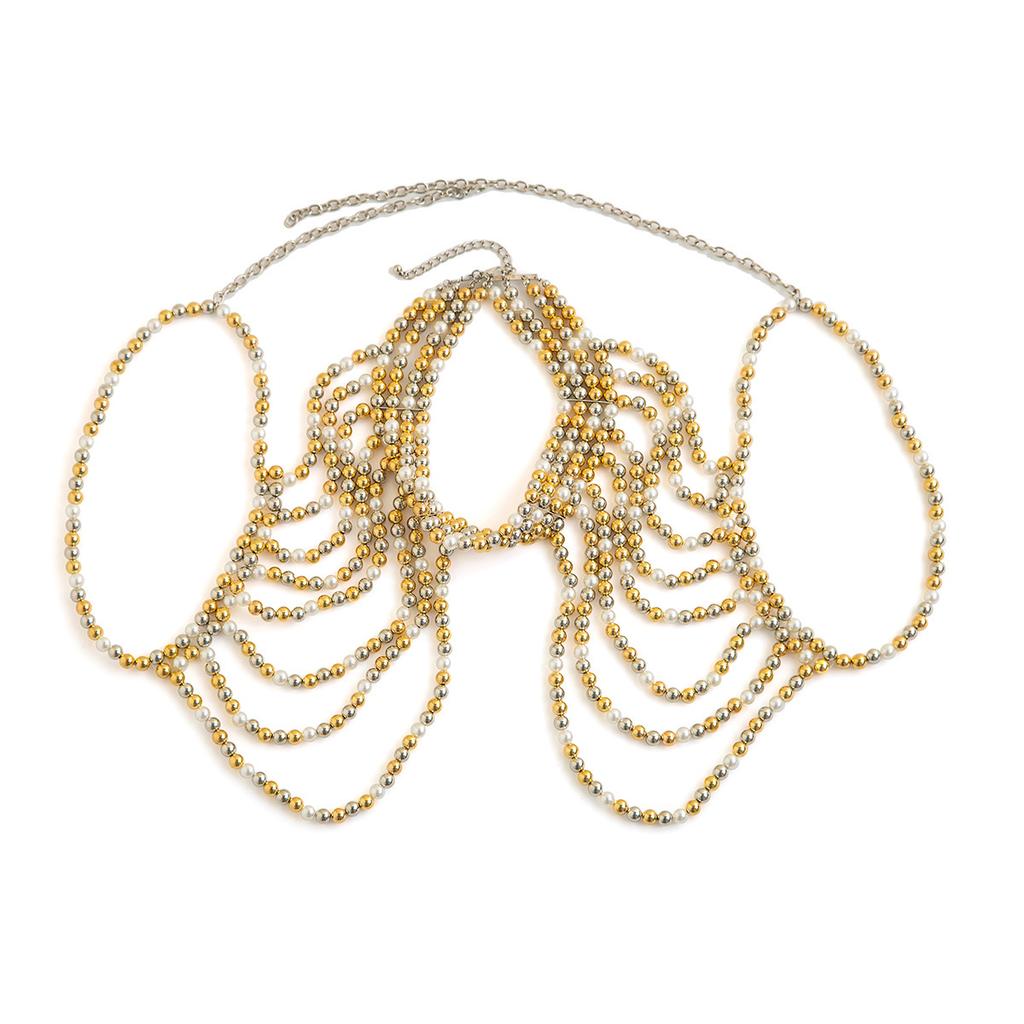 Temperament Elegant Multi-Layer Fringed Imitation Pearl Shoulder Chain Women'S French Retro Dress With Clothing Chain