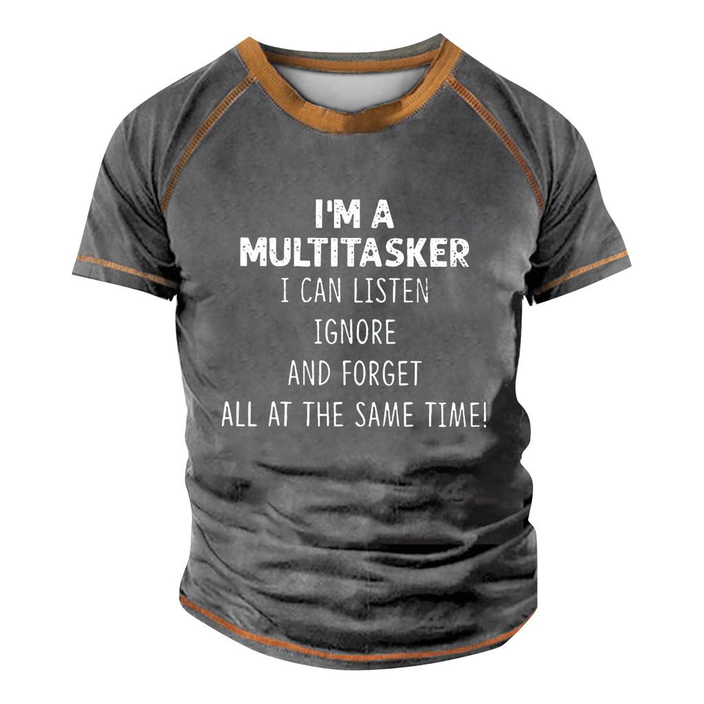 Men's Raglan T-shirt Retro Short Sleeve Round Neck Letter Printing Tops