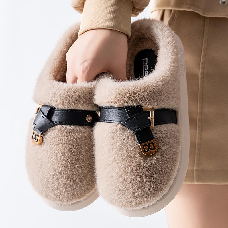 Cotton Slippers Home Autumn and Winter Wool Slippers Home Fleece Cotton Shoes Thickened Bottom Non-slip Warm Home Plush Cotton Mop