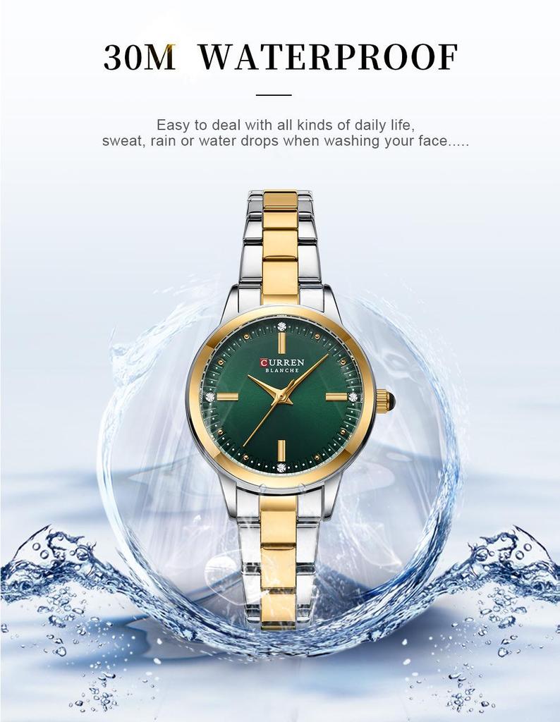CURREN 9094 Women's Quartz Watch, Small Dial, Steel Band, Rhinestone Inlaid, Korean Fashion Style.
