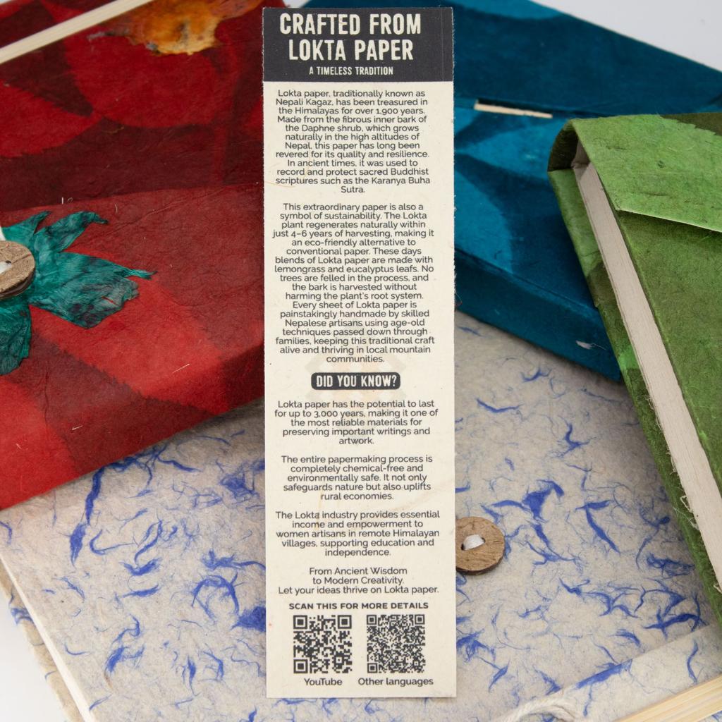 Lokta Mini Tiles Notebook – Large (21x15cm) – 45 Leaves – Includes Bookmark – Teal
