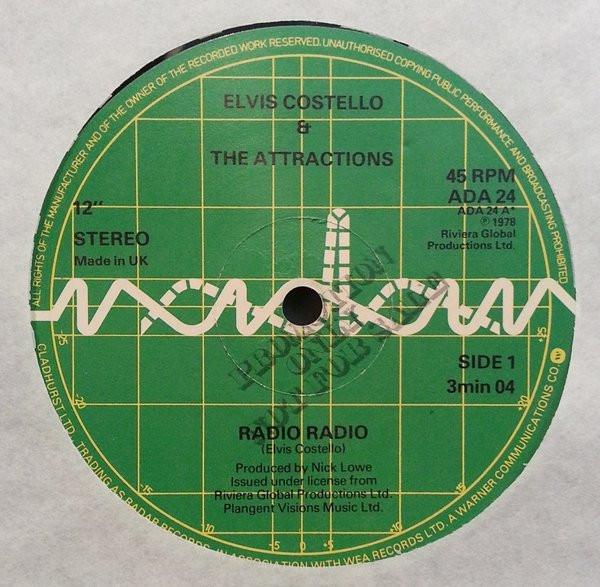 

7inch Record ELVIS COSTELLO THE ATTRACTIONS Radio Radio ADA24 Radar Records 1978 UK Rock Used