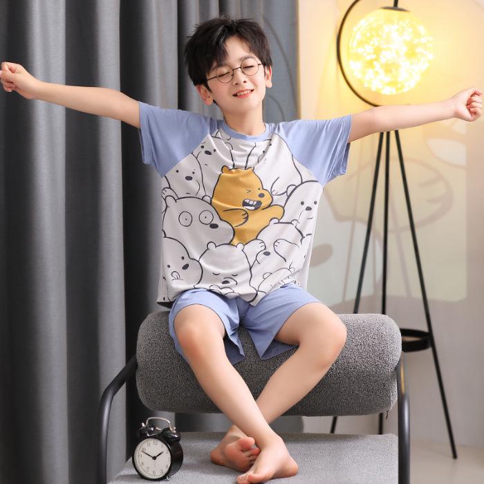 Boys' Summer Modal Pajamas - Cute Cartoon Short-Sleeve Set