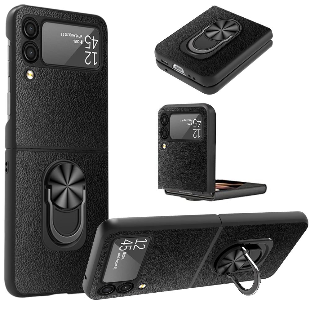 Comfortable Leather Finger Ring Case For Samsung Galaxy Z Flip 4 5g Flip4 Flip3 Flip 3 Shockproof Kickstand Cover Funda