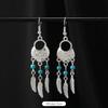 Retro Handmade Miao Silver Fringed Earrings Inlaid Turquoise Long Earrings Female Exotic Yunnan Dance Earrings