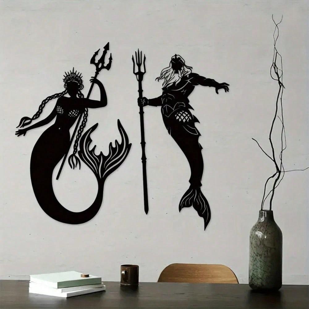 Artisanal Metal Mermaid & Merman Wall Art, Handmade Fantasy Home Decor, Modern Gothic Mythological Sculpture Atlantis