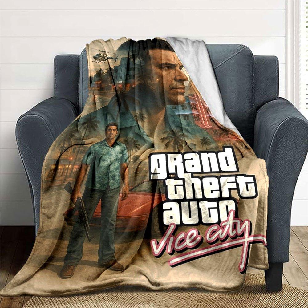 1pc Grand Theft Auto Soft Flannel Blanket with Designer Print A Cozy Blanket for All Seasons, Perfect for the Couch, Bed, Office