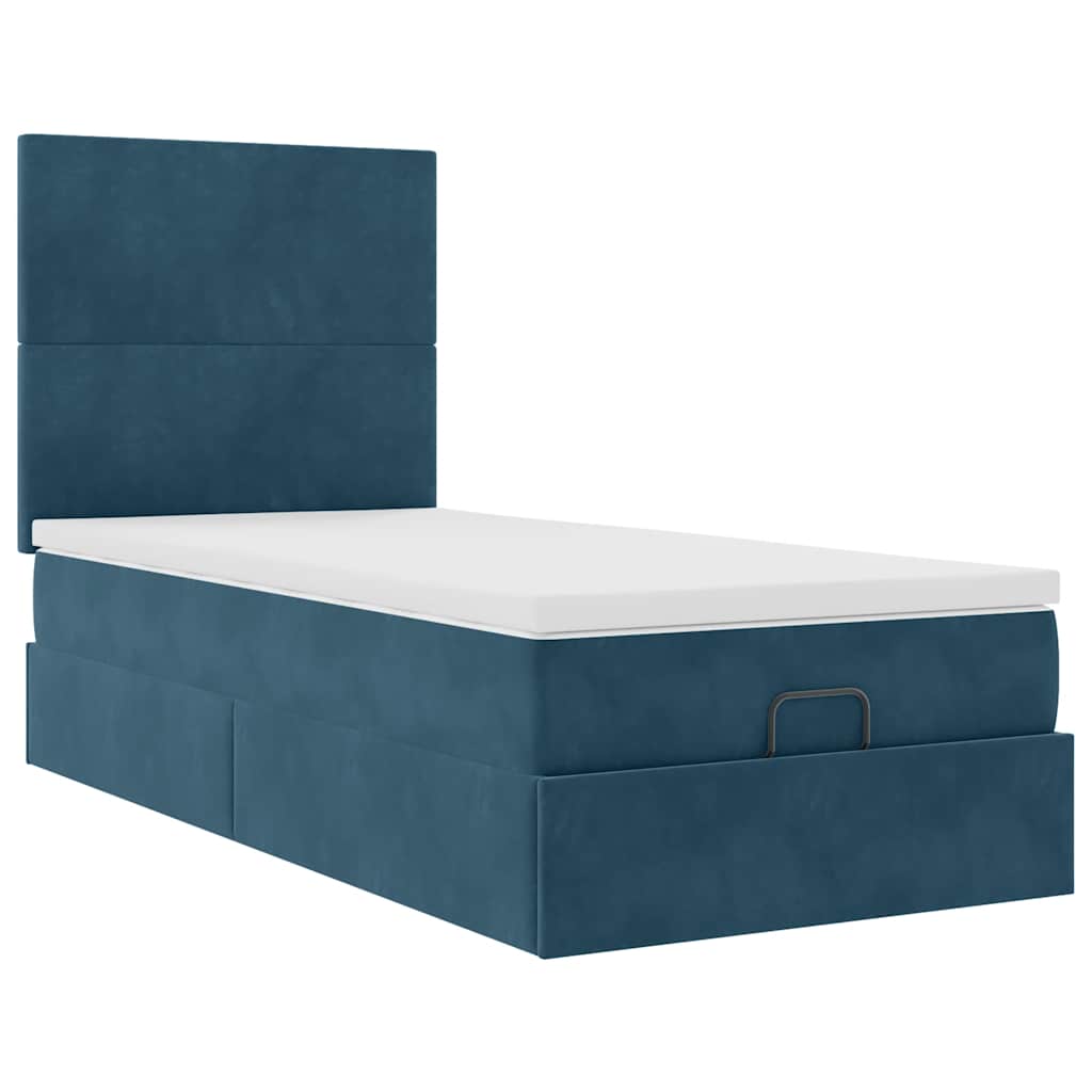 Ottoman Bed with Mattress Dark Blue 80x200 Cm Velvet