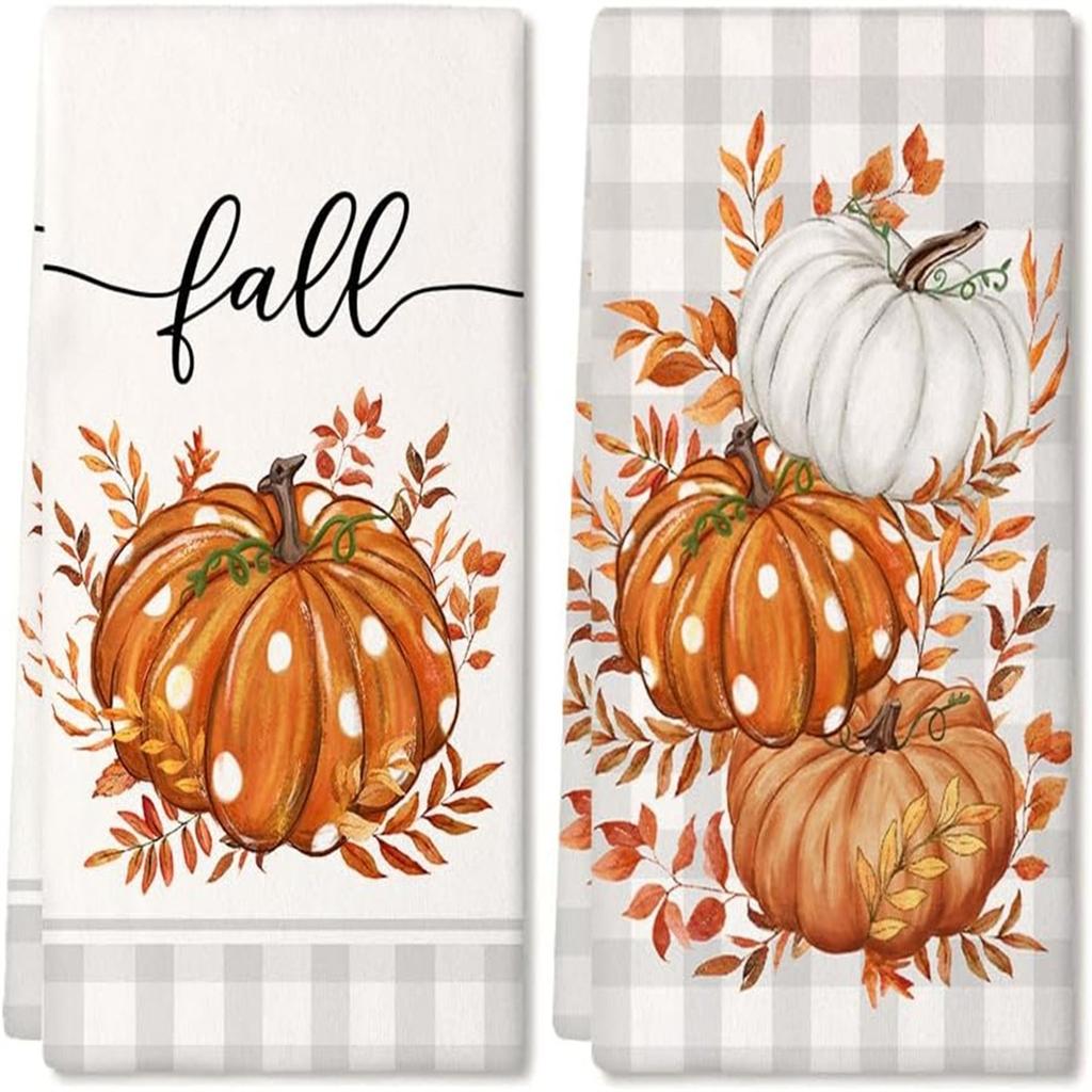 2Pcs Fall Kitchen Towels  Fall Dish Towels Microfibre Flour Sack Towels  Dish Towels Seasonal Hand Towels Thanksgiving  Decor Fall