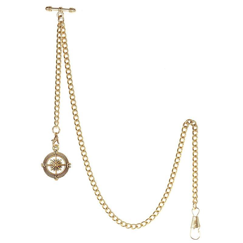 TREEWETO Men's Pocket Watch Chain Albert Chain with 2 Hooks and Compass Pendant