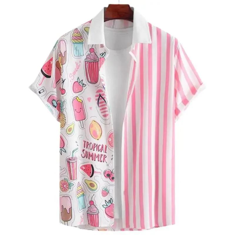 Funny Ice Cream 3D Printed Shirts For Men Clothes Summer Cold Beach Hawaiian Vacation Lapel Blouse Streetwear Blouses