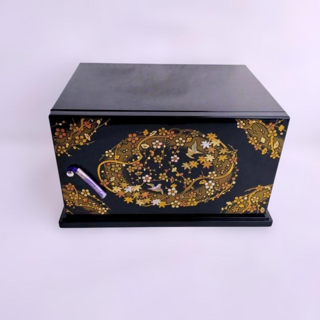 Showa Retro Gold Leaf Decoration Document Box Three-Drawer Door Case Rare Small Item Storage