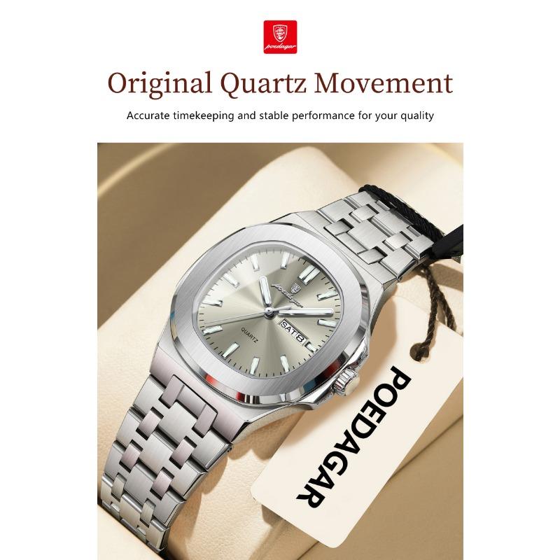 POEDAGAR Square Woman Watch Date Week Waterproof Luminous Ladies Watch Stainless Steel Quartz Fashion Watches Gift