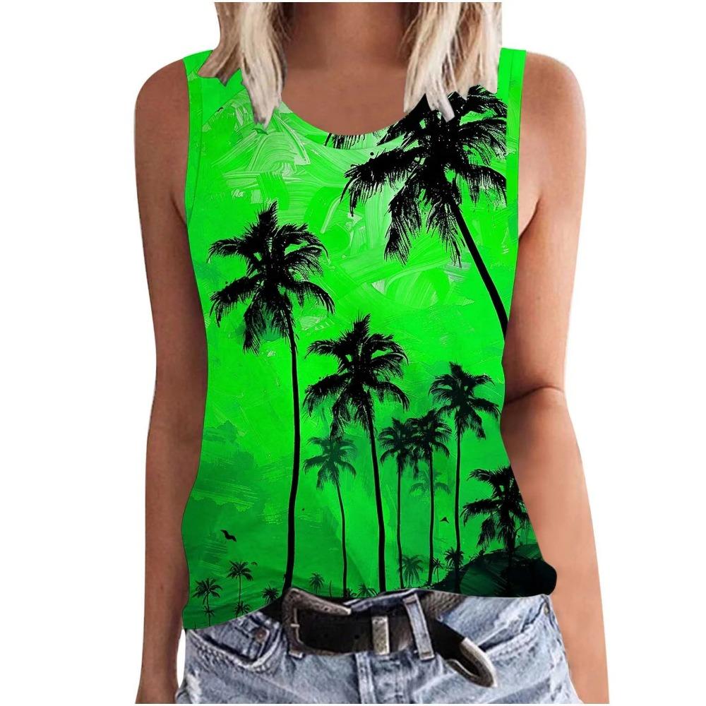 Hawaiian Coconut Tree 3D Printed Women's Summer Round Neck Casual Vest